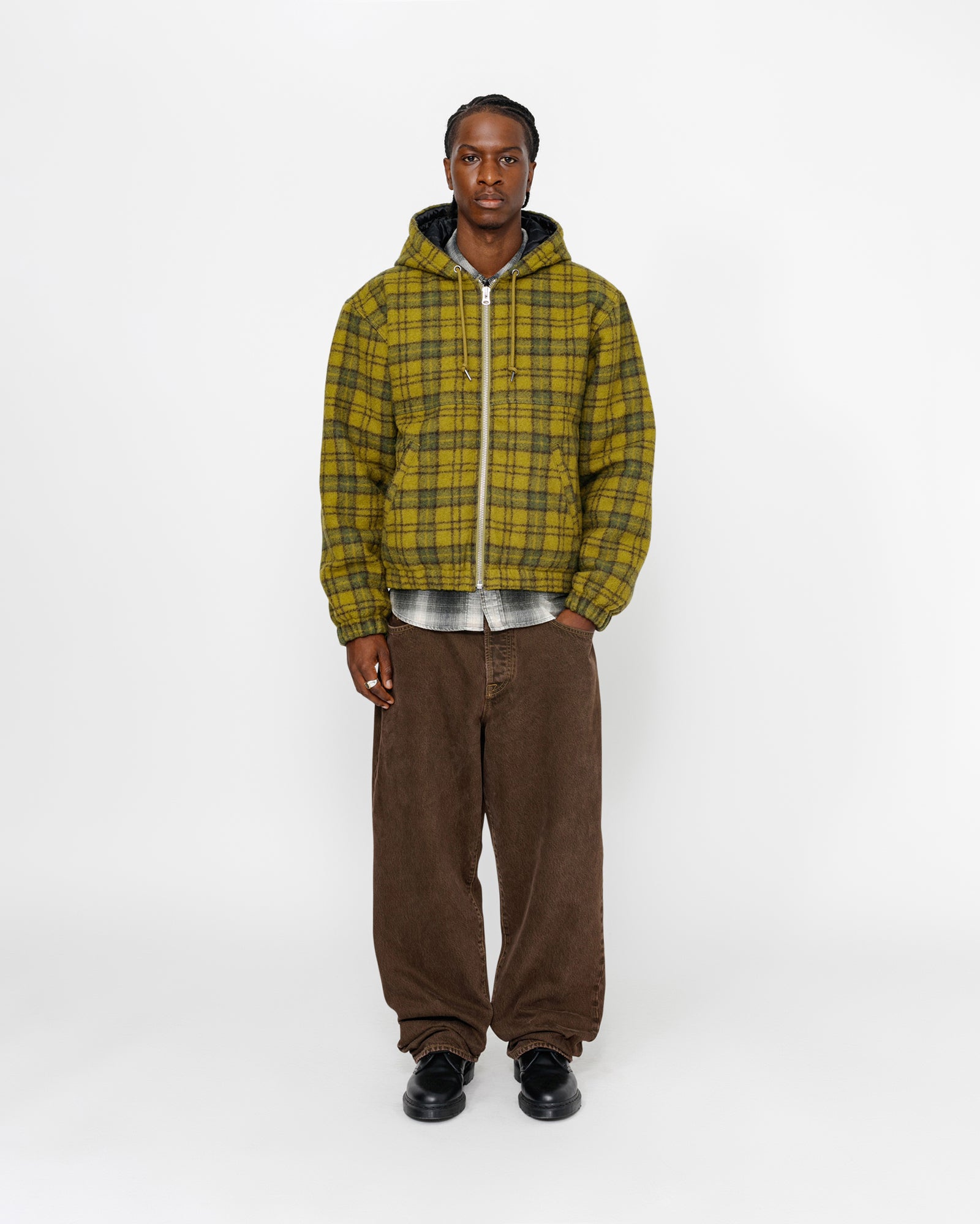 ジャケット・アウター STUSSY WORK JACKET WOOL PLAID Stussy Unlined Plaid Work Jacket Brown Men's - SS24 - US
