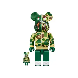 Bearbrick x BAPE Baby Milo(R) Camo Shark 100% & 400% Set Green, Наличие: Склад США (10-24 дня), фото 
