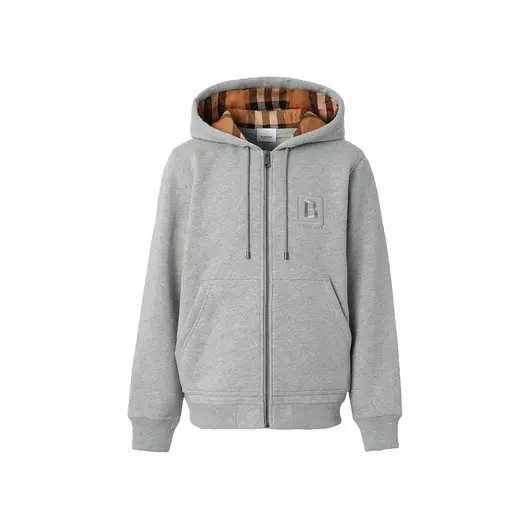 Burberry Letter Graphic Cotton Blend Zip Hoodie Pale Grey Melange, Розмір: L, Наявність: Склад США (10-24 дня), фото 
