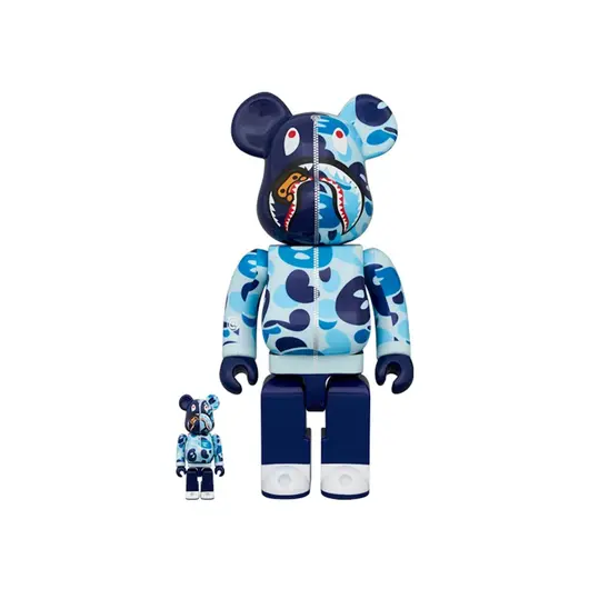 Bearbrick x BAPE Baby Milo(R) Camo Shark 100% & 400% Set Blue, Наличие: Склад США (10-24 дня), фото 