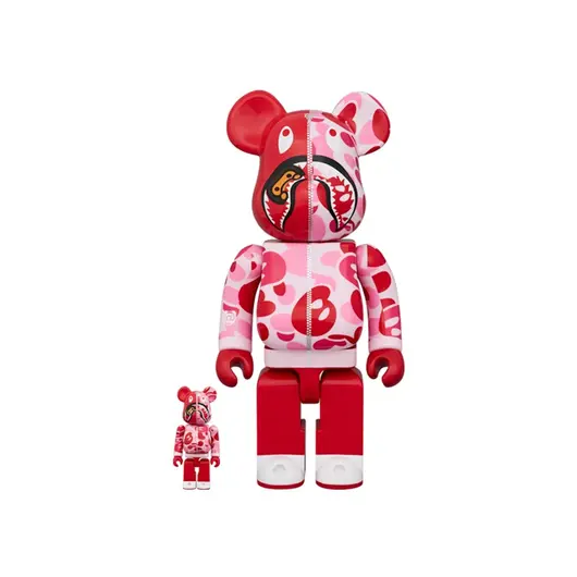 Bearbrick x BAPE Baby Milo(R) Camo Shark 100% & 400% Set Pink, Наличие: Склад США (10-24 дня), фото 