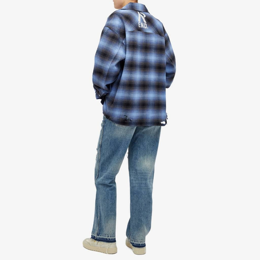 Represent Distressed Flannel Shirt Blue, Размер: L, Наличие: Забрать сейчас, фото , изображение 3